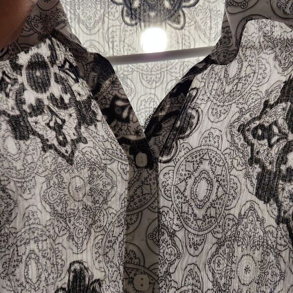 Essentials By Milano Blouse Medium Butterfly Sleeve White Black Sheer - Picture 6 of 11